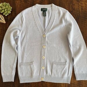 Lauren Ralph Lauren | Vintage Cotton Powder Blue V-Neck Cardigan, Size S
